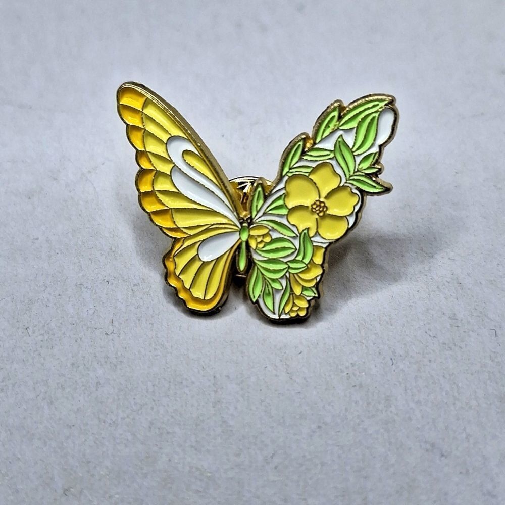 YELLOW and green floral butterfly pin brooch